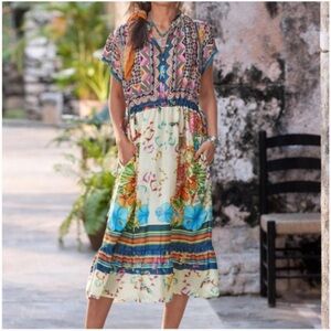 Johnny Was Genesis Printed Midi Dress Silk Floral Dress Boho